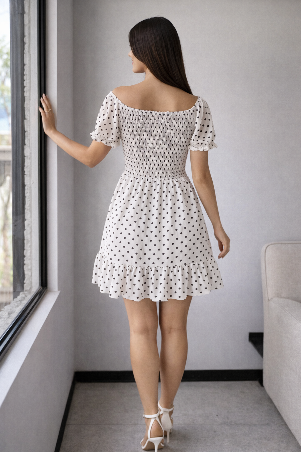 00851 Vestido Susana Blanco Polka Dots