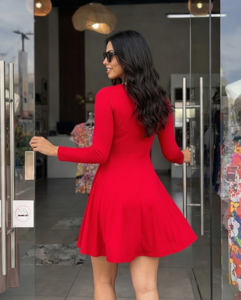 00803 Vestido Manga Larga Rojo