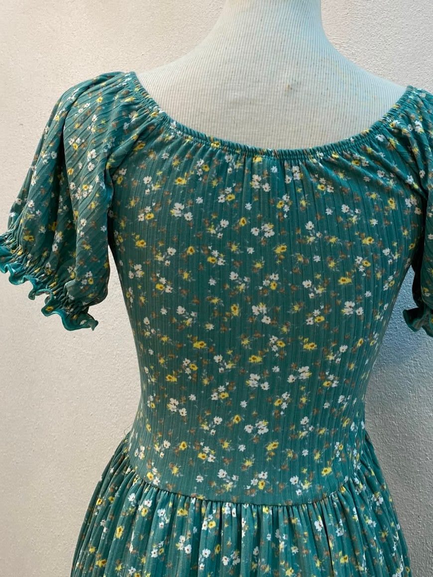 00854 Vestido Aliza Verde Agua Floral