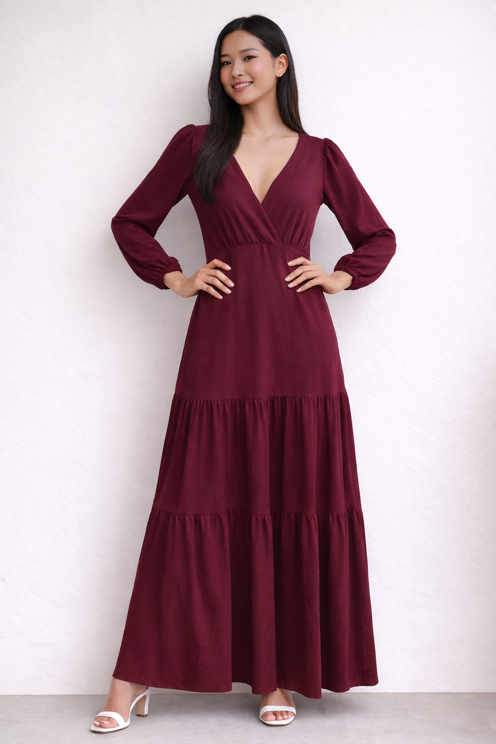 00870 Maxi Vestido Clau manga larga vino