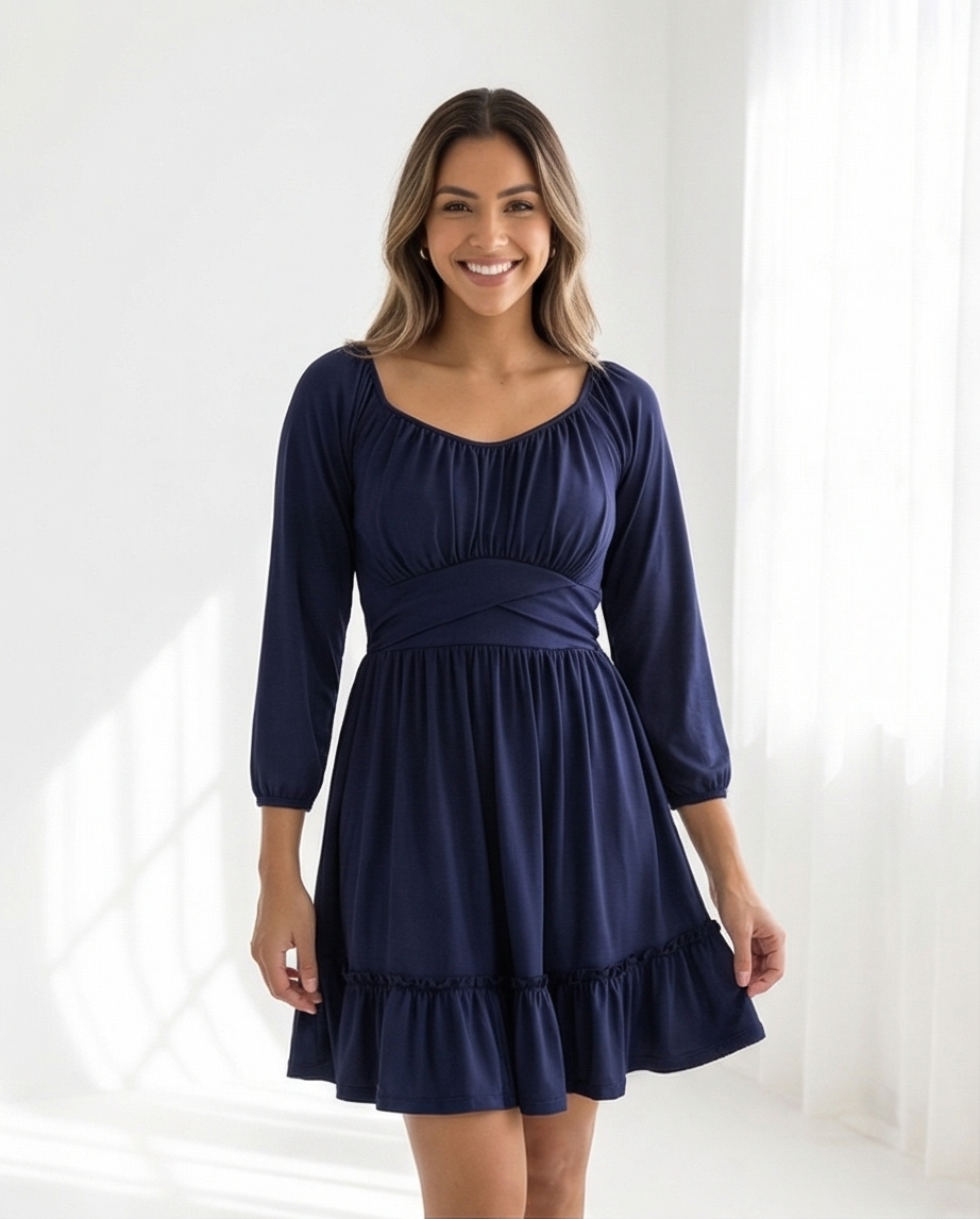 00012 Vestido Julieta manga 3/4 azul