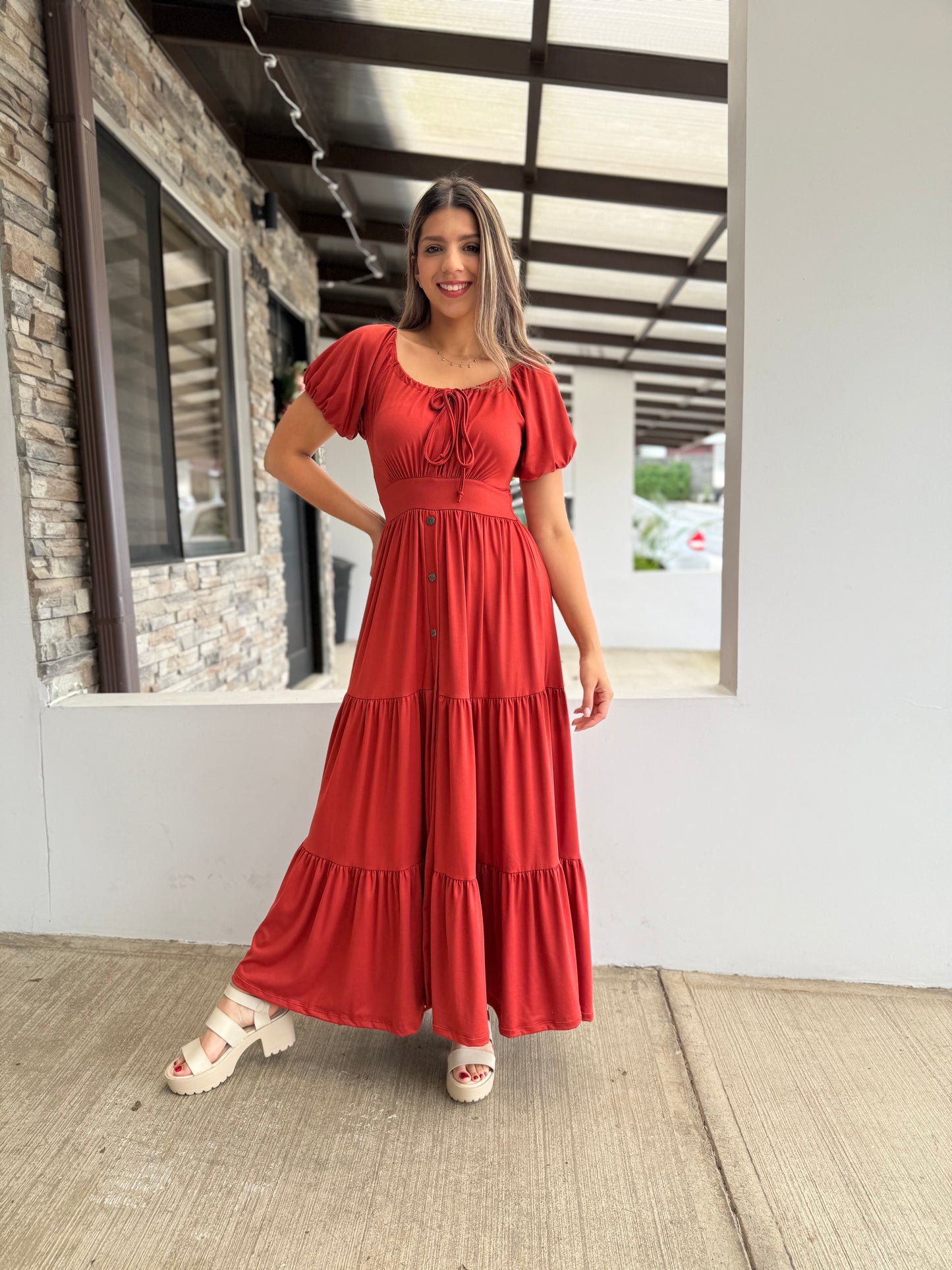 /336 Maxi Vestido Olivia Terracota