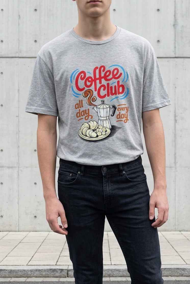 00572 T Shirt Hombre Coffe Club Gris ( 100% algodon )