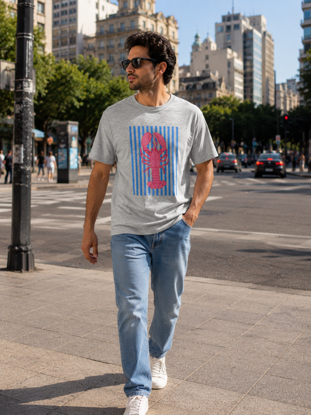 00573 T Shirt Hombre Langosta Gris ( 100% algodon )