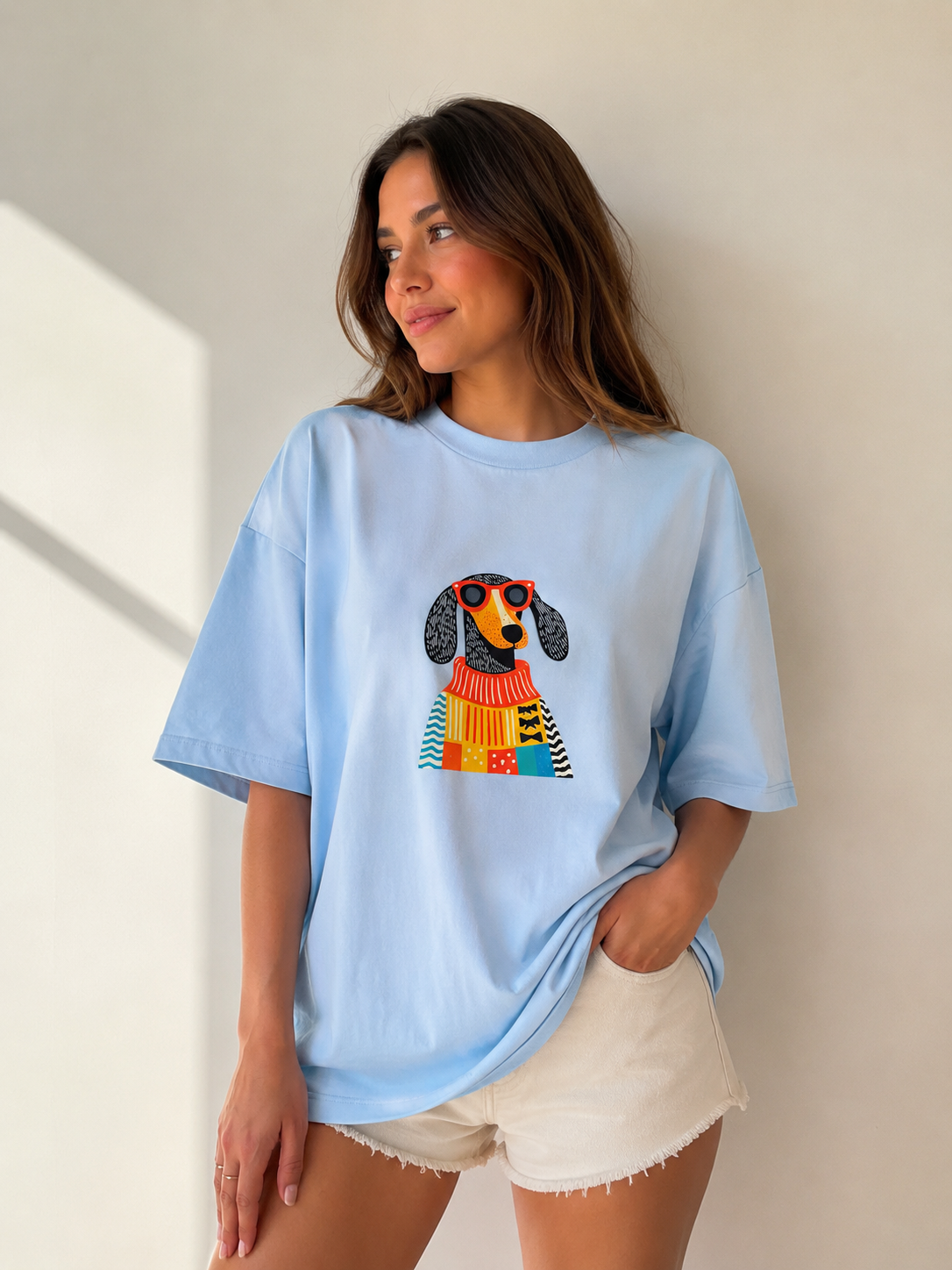 00586 Blusa Oversized Salchi Celeste