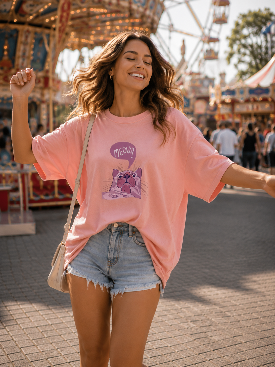 00566 Blusa Oversized Meow Melón