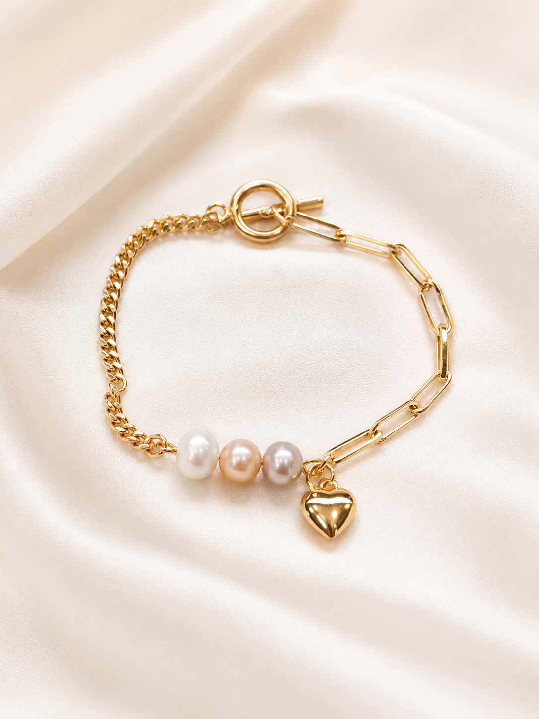 107 Pulsera de perlas de rio y acero