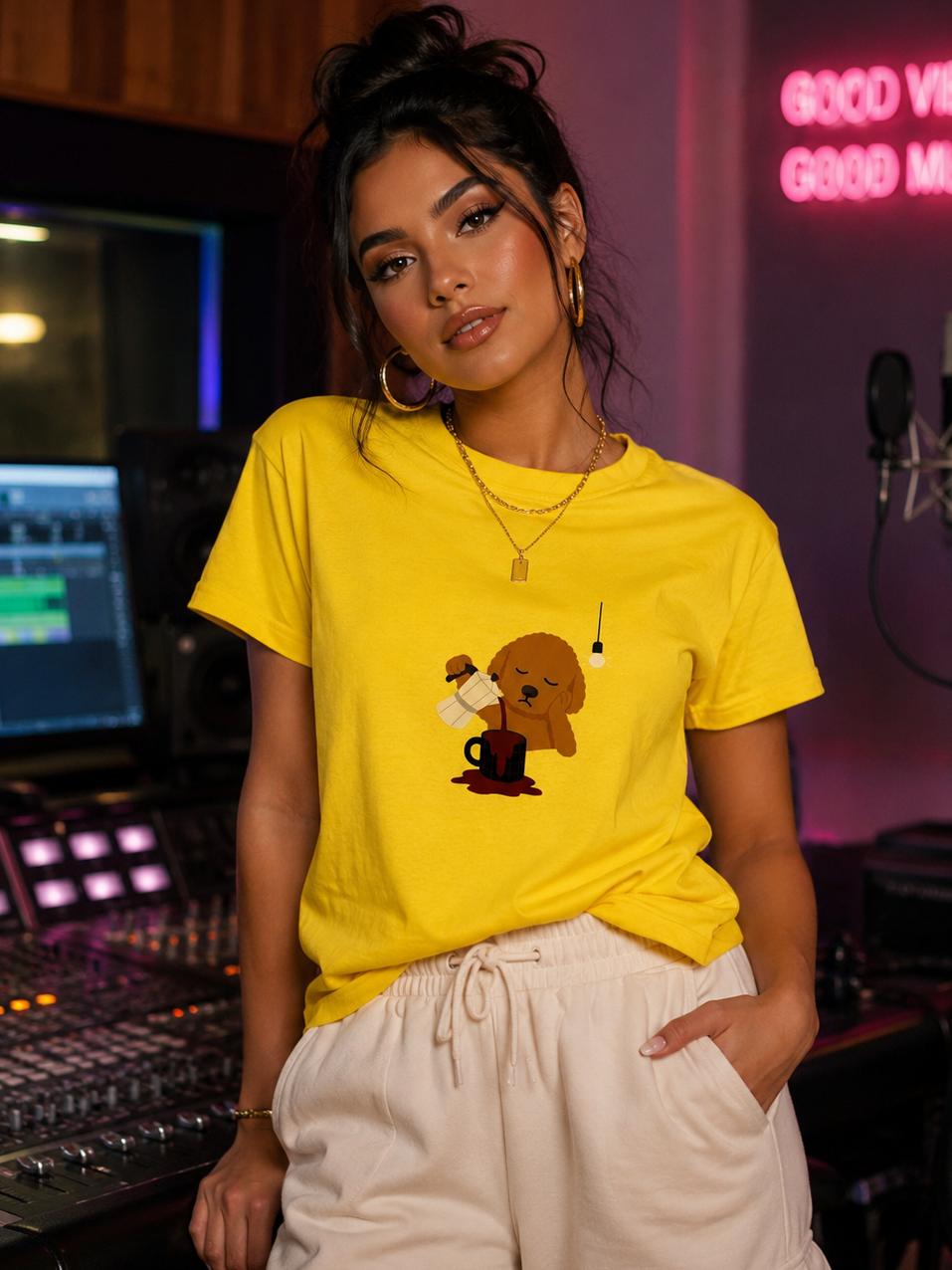 00823 Blusa Perro Café ☕️ Amarilla