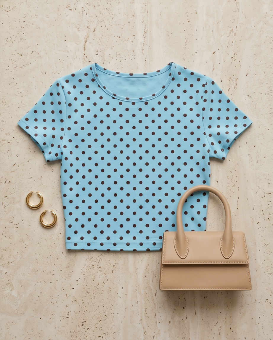 00141 Crop Top Sammy Polka D Celeste con Café