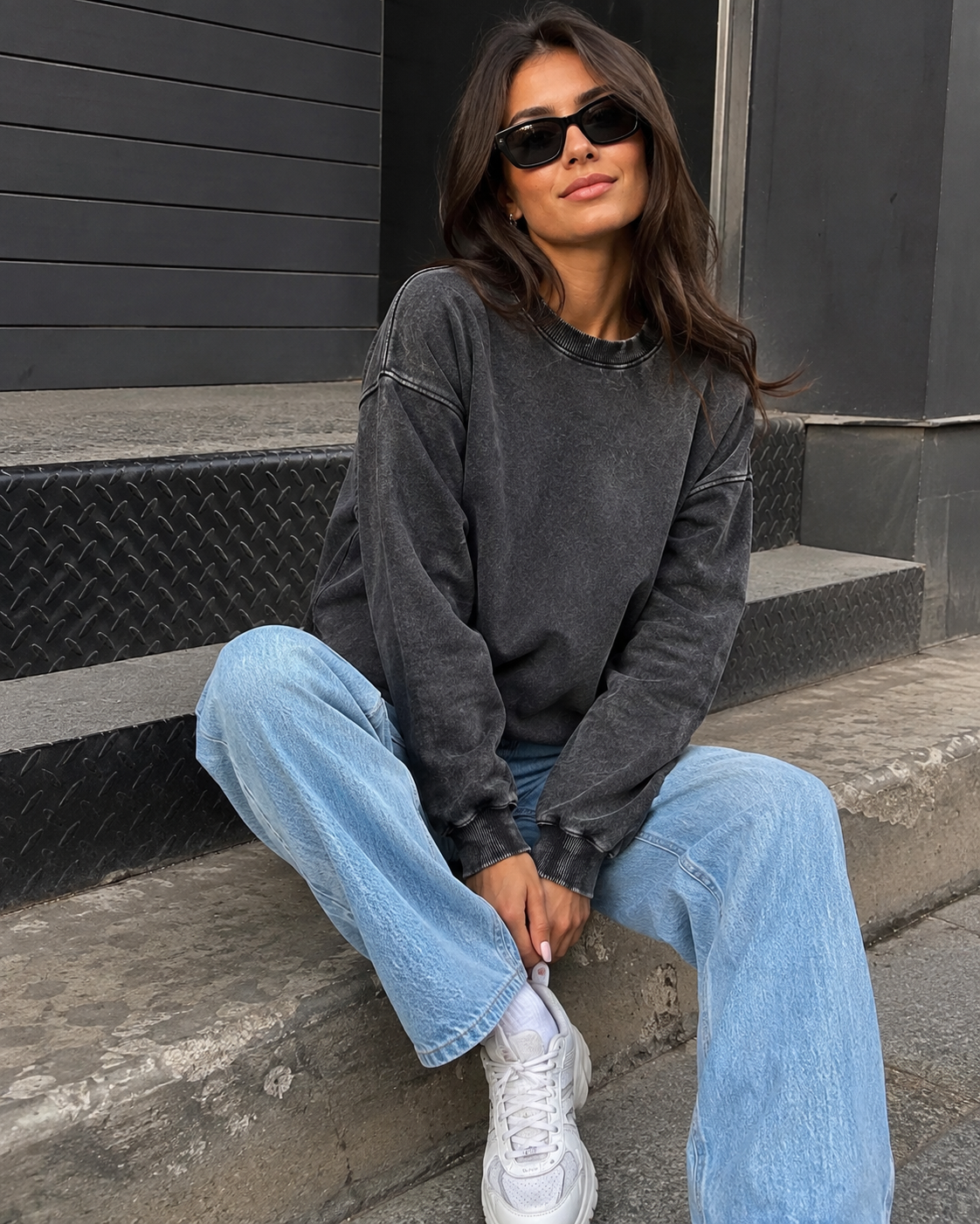 00201 Sudadera Acid Wash Negro