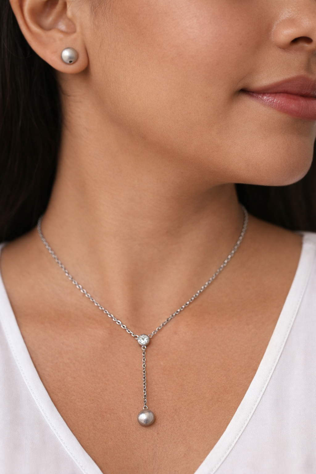 00112 Set colllar y aretes en acero inoxidable plateado