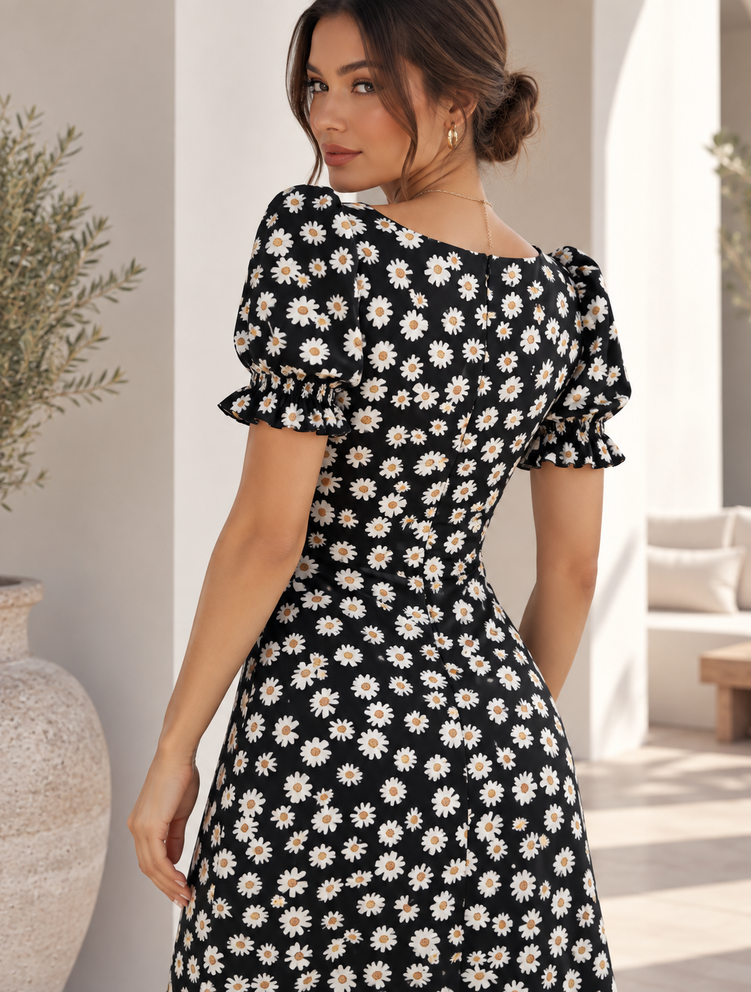 458 Midi D Floral Negro Flor Naranja Lola