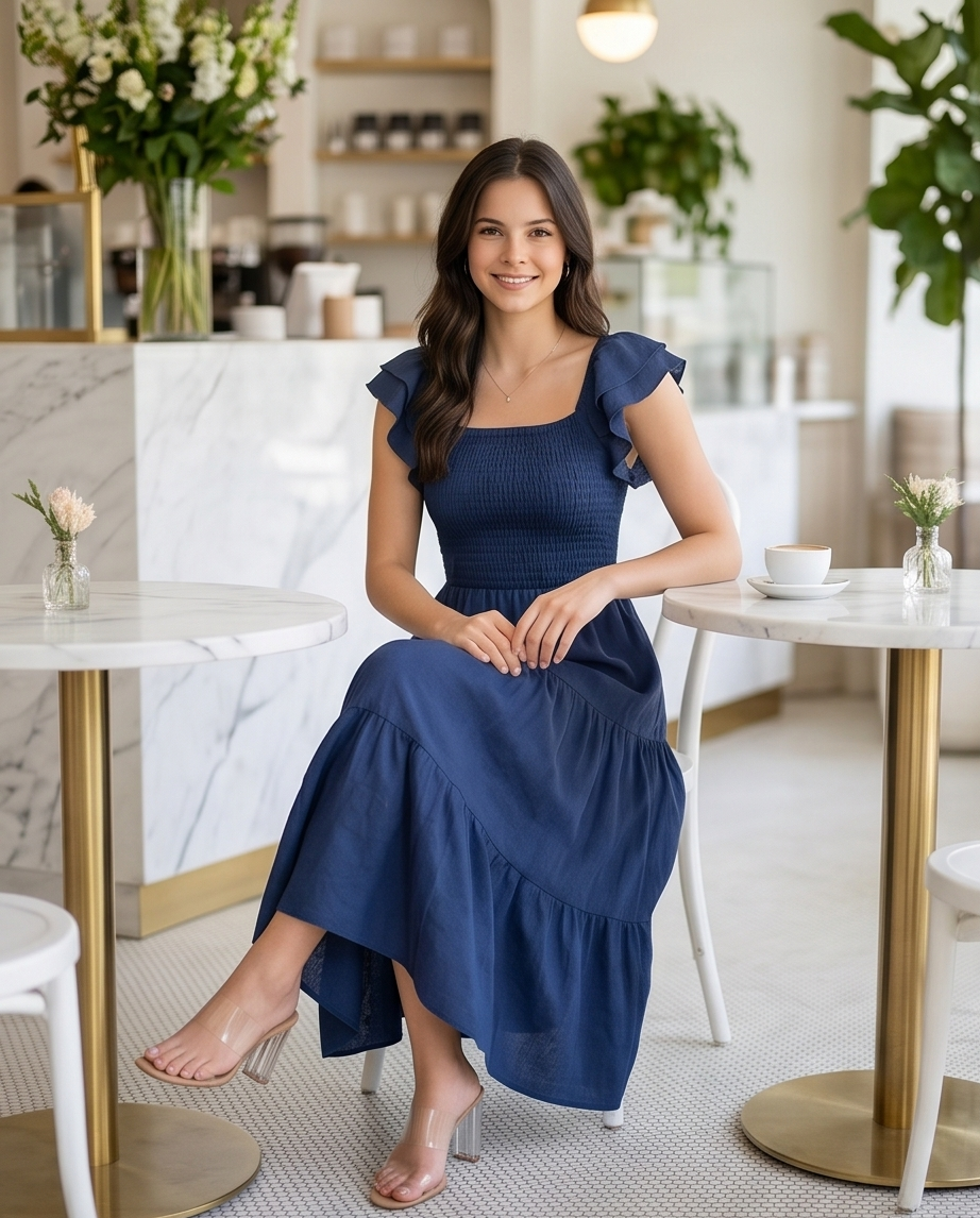 00510 MIDI Dress Alberta Azul Liso