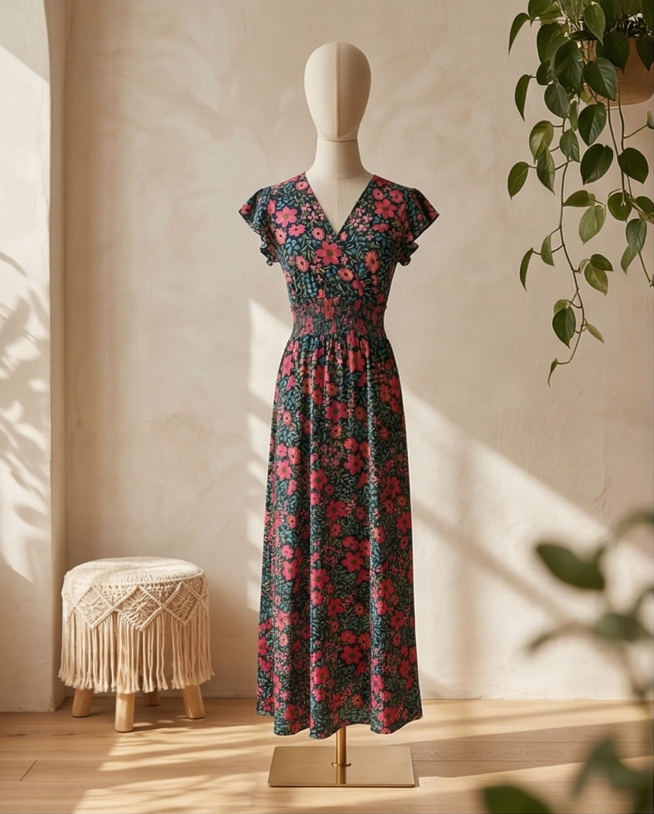00301 Maxi Megan Flores Fucsia/Turquesa