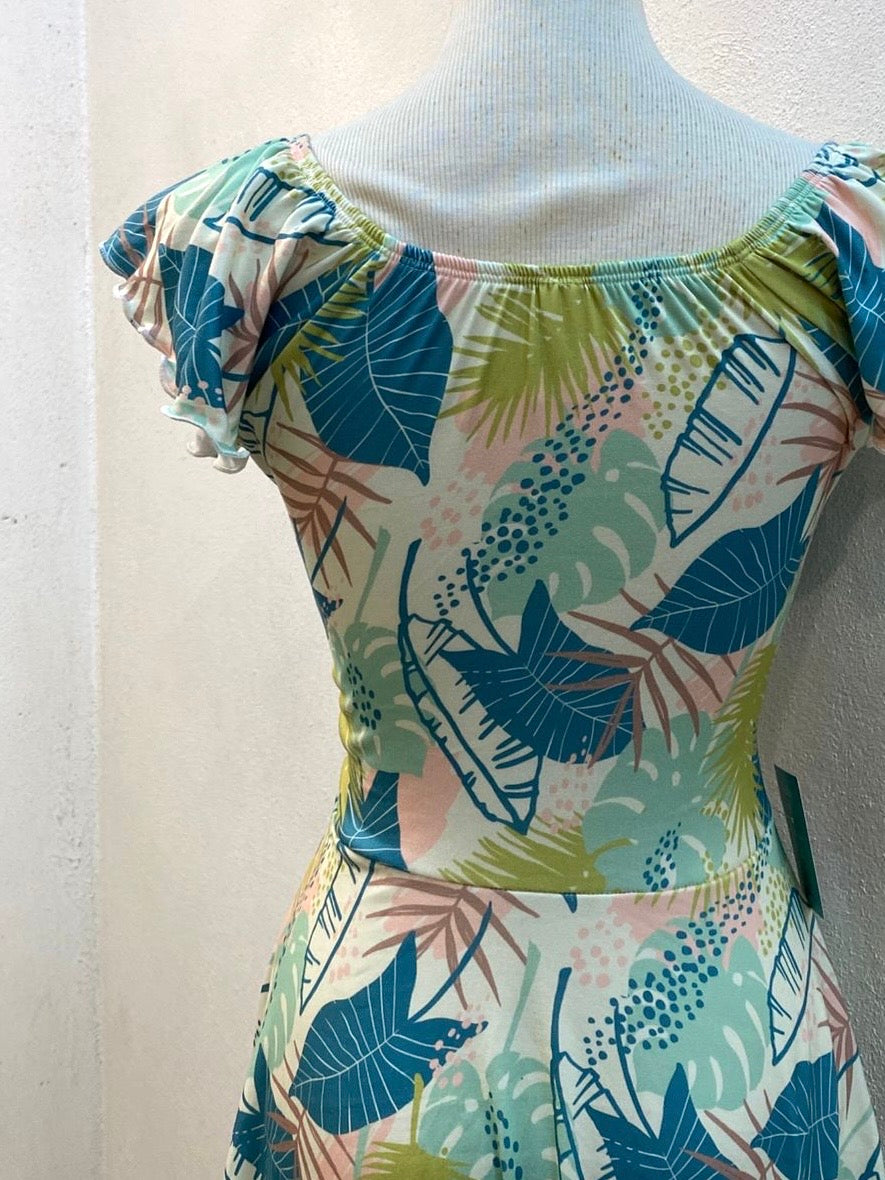 00401 Vestido Sabrina Hoja Verde/Turquesa