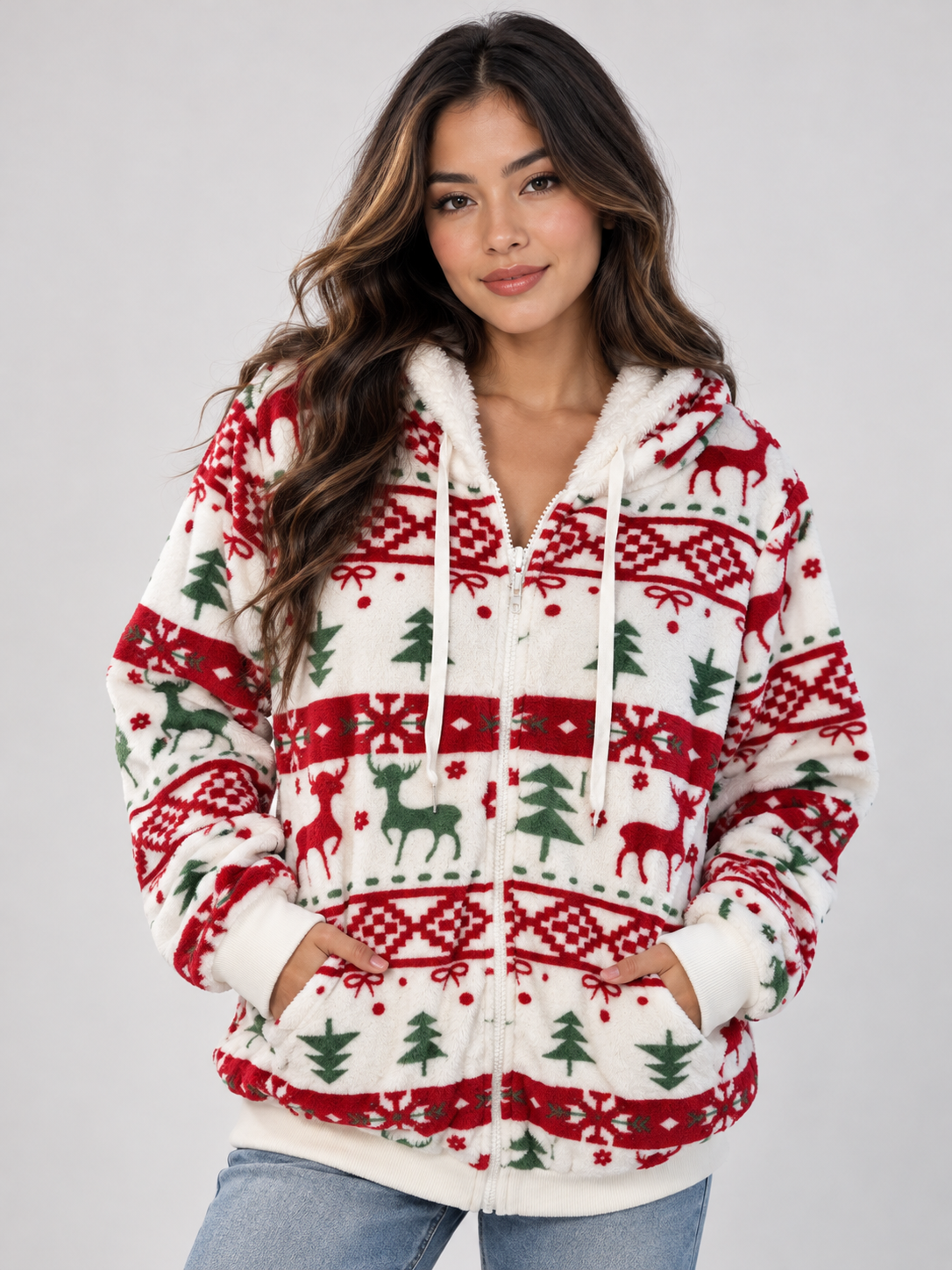 520 Abrigo con Zipper y Gorro Blanco Navidad