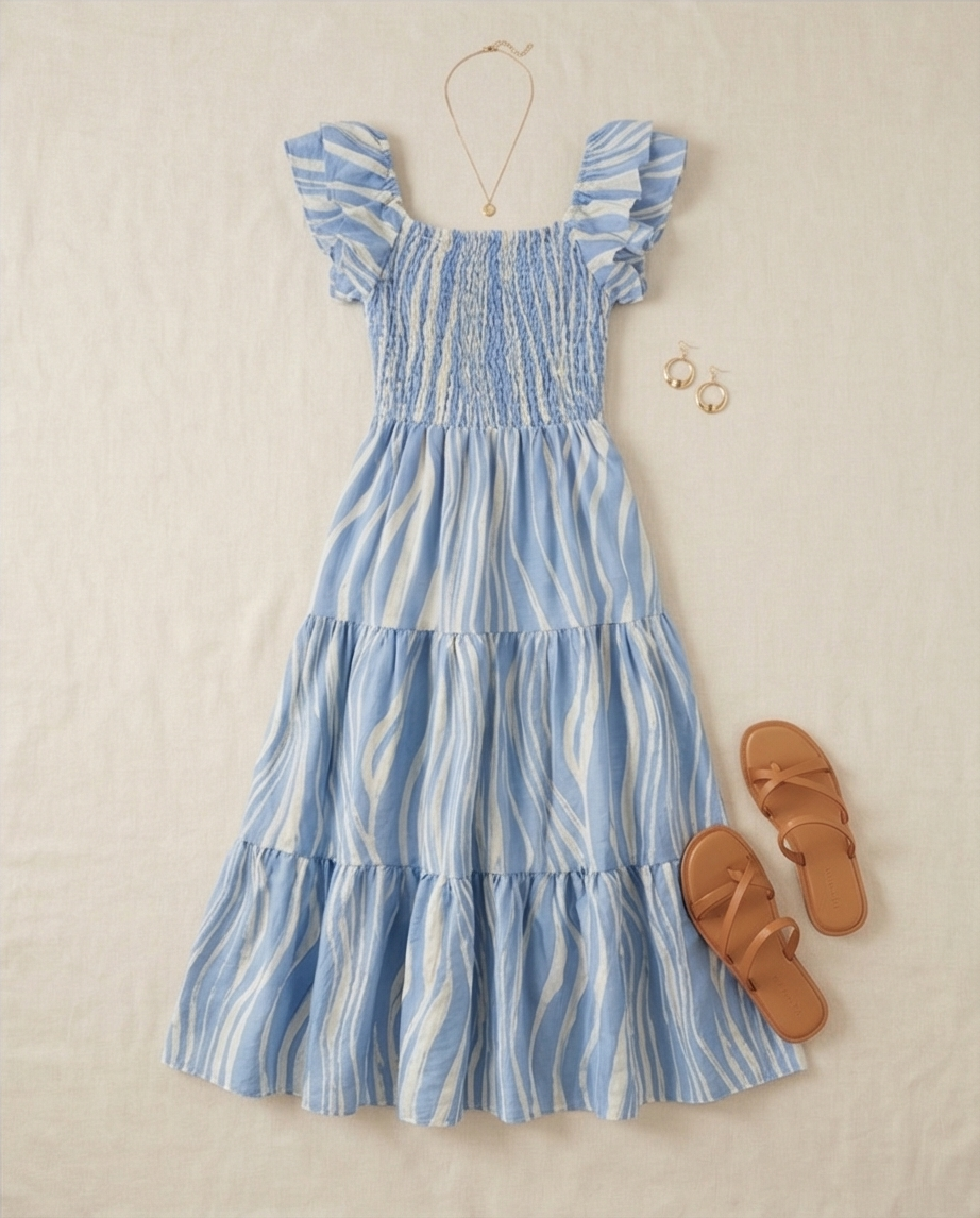 00509 MIDI Dress Alberta Rayas Celestes