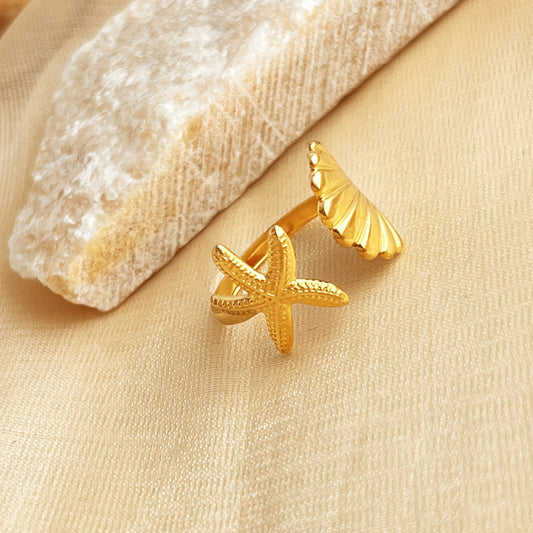 Anillo ajustable estrella y concha