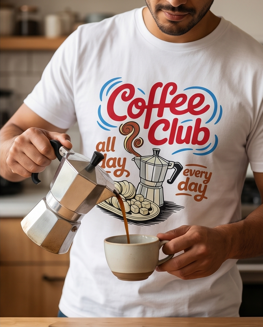 00572  T Shirt Hombre Coffe Club Blanca ( 100% algodon )