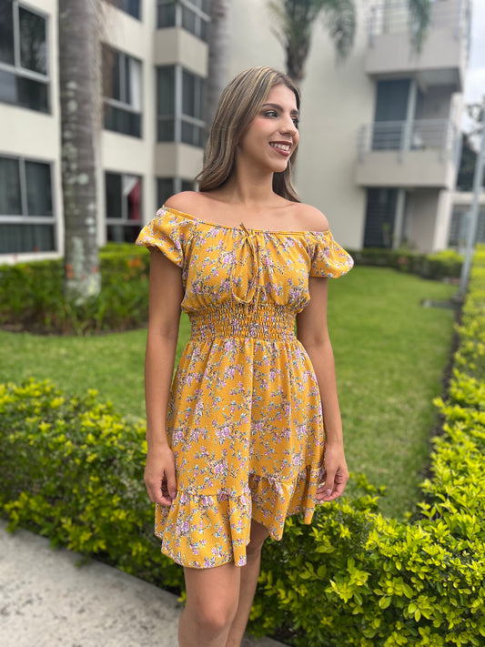 00810 Vestido Flores Amarillo Liquidación