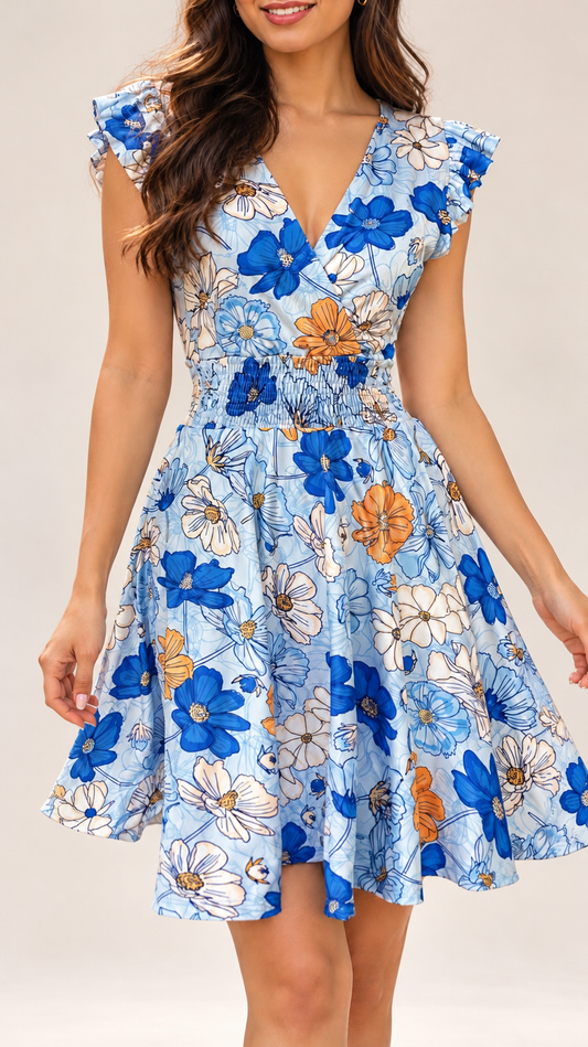 00862 Vestido Tara Flores Celeste
