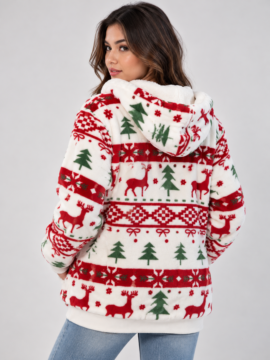 520 Abrigo con Zipper y Gorro Blanco Navidad