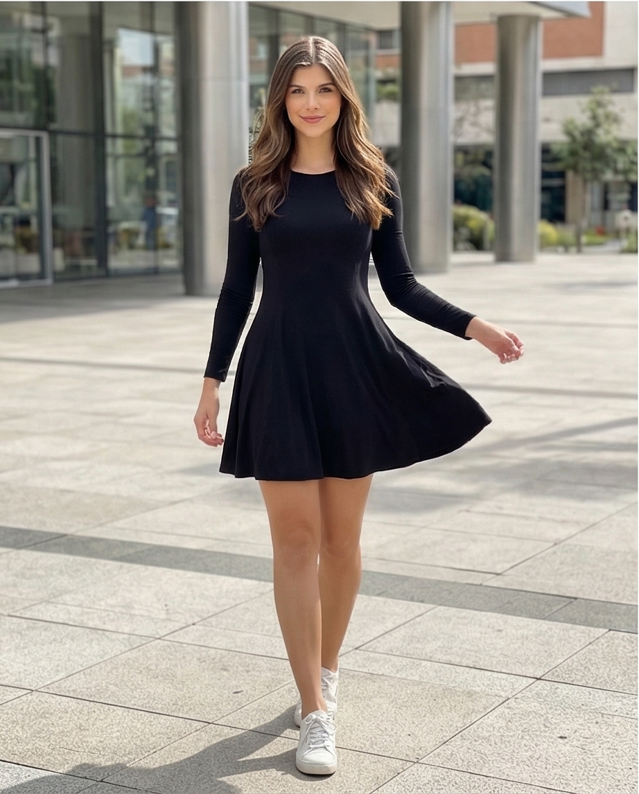 00803 Vestido Manga Larga Negro