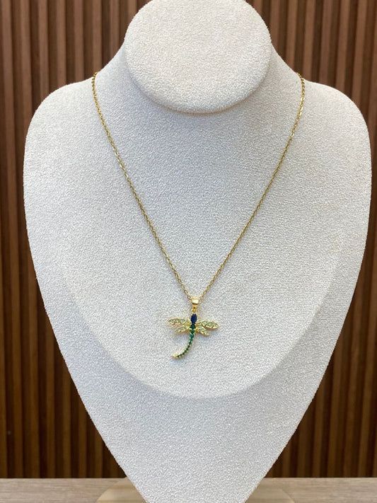 000121 Collar libélula verde