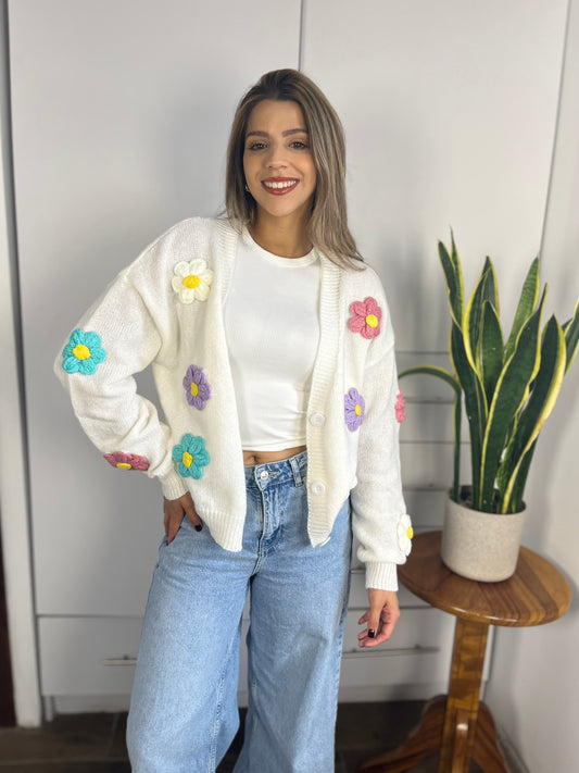 Abrigo Tejido a Mano Flores