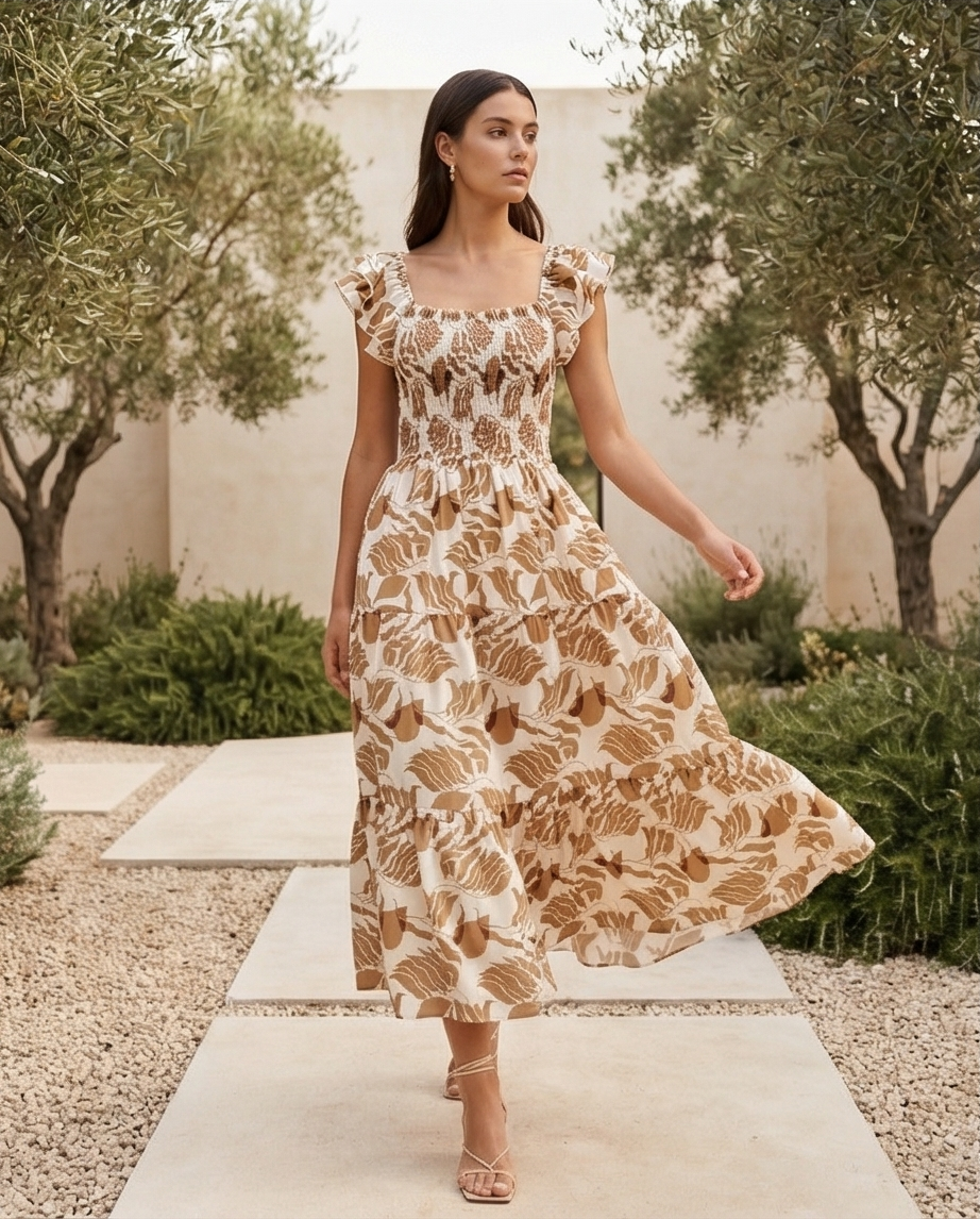 00509 MIDI Dress Alberta Detalles Caqui