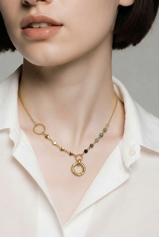 00907 Collar acero y cristales colores