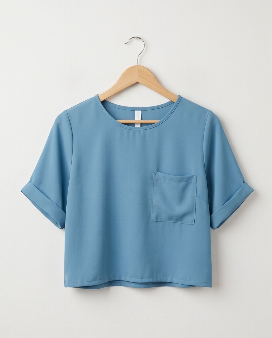 00338 Blusa corta Hola Dominga Celeste