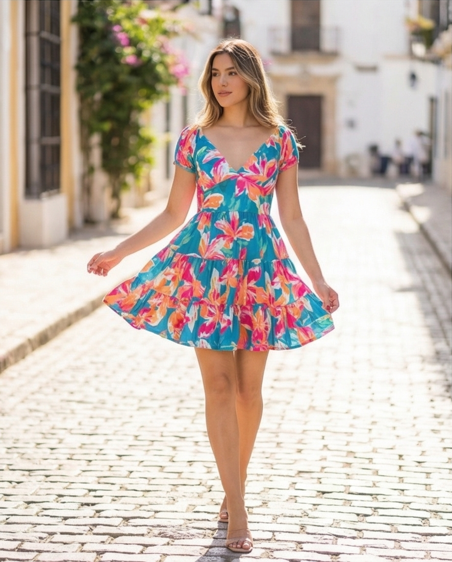 00849 Vestido Gabrielle Full Color Flower