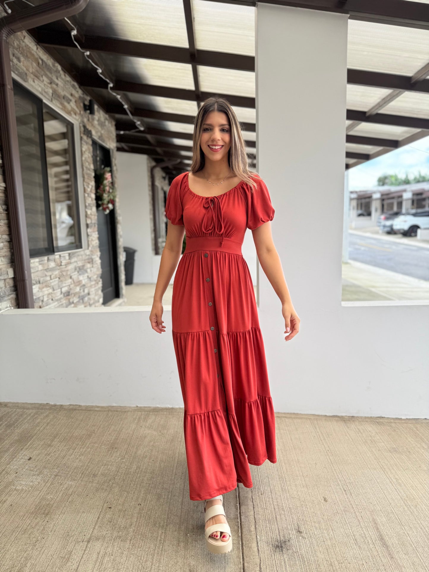 /336 Maxi Vestido Olivia Terracota