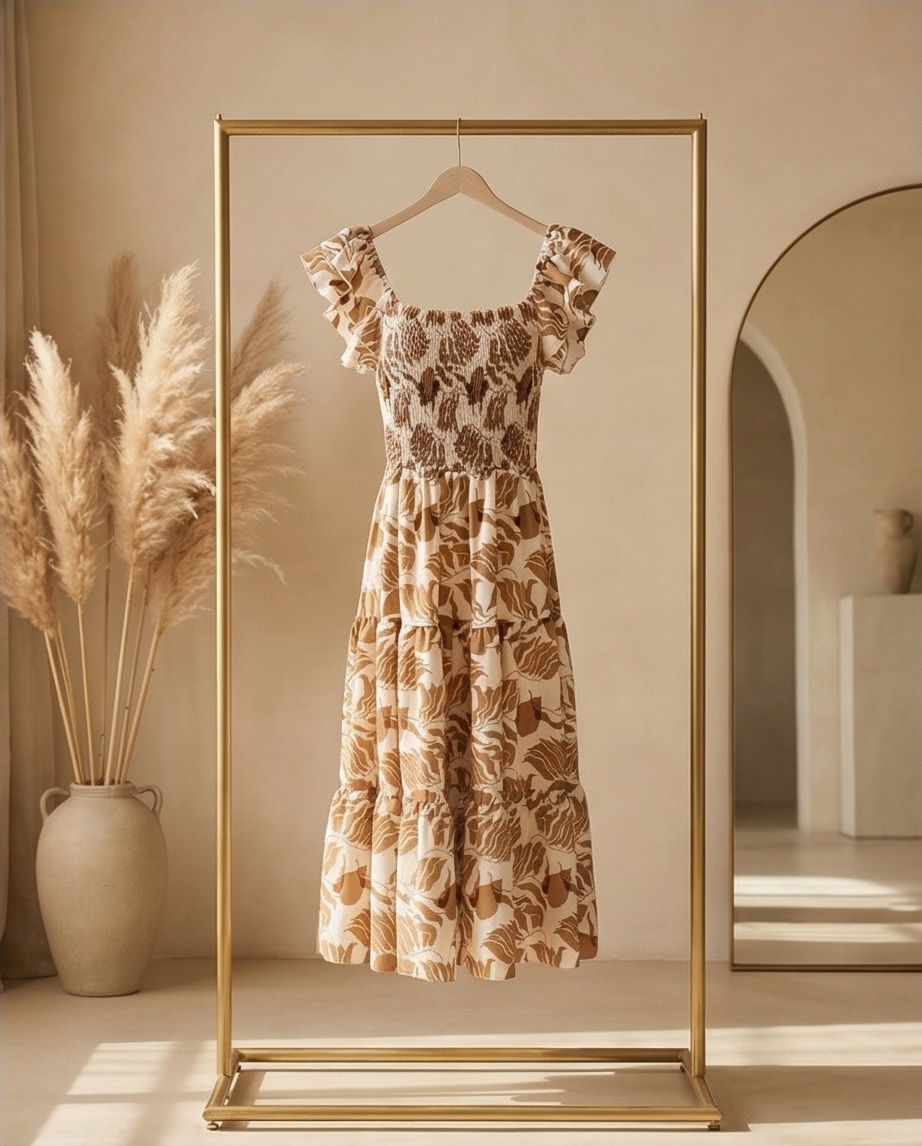 00509 MIDI Dress Alberta Detalles Caqui