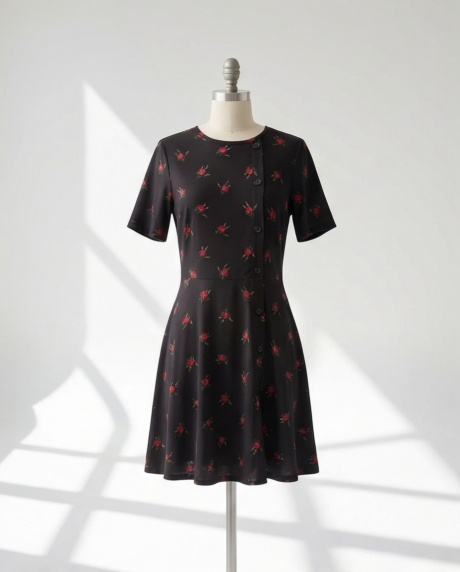 00019 Vestido negro flores rojas