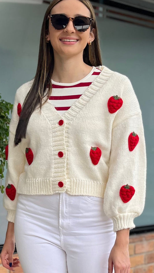 00709 😱 Abrigo Fresas 🍓 Tejido One Size ( Pre Venta ) ingresa 8 diciembre