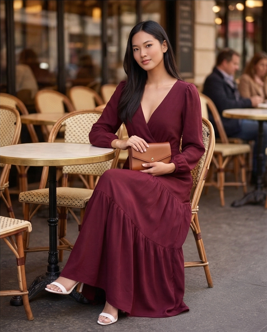 00870 Maxi Vestido Clau manga larga vino