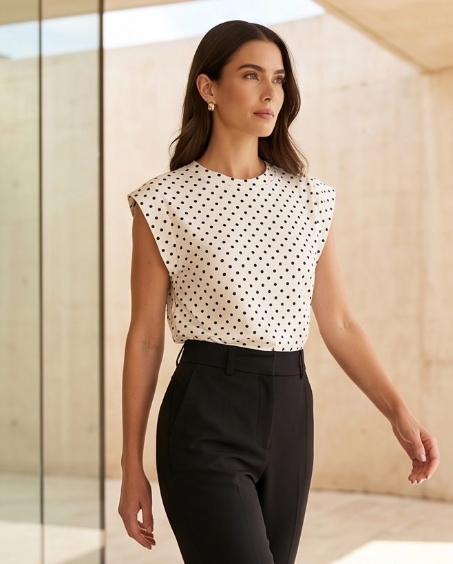 00100 Blusa Mindi Polka Blanca
