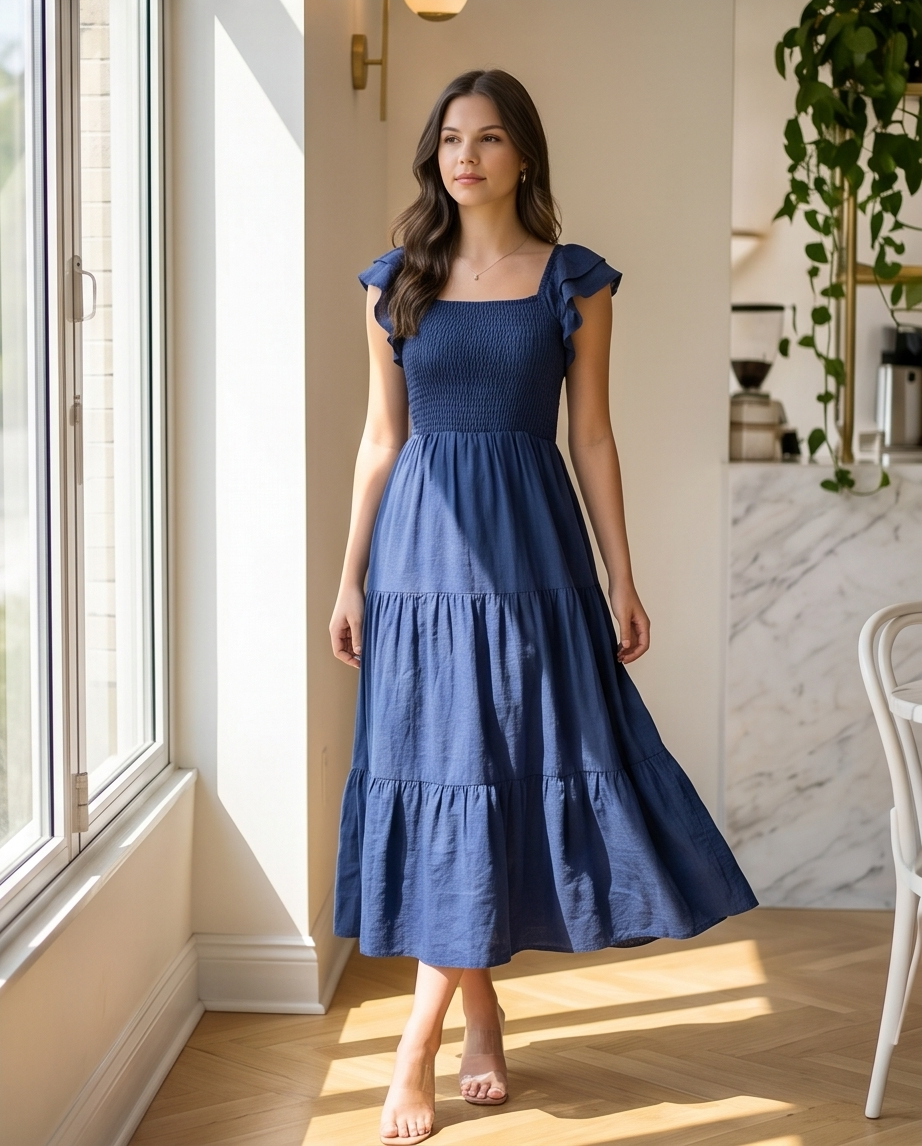 00510 MIDI Dress Alberta Azul Liso