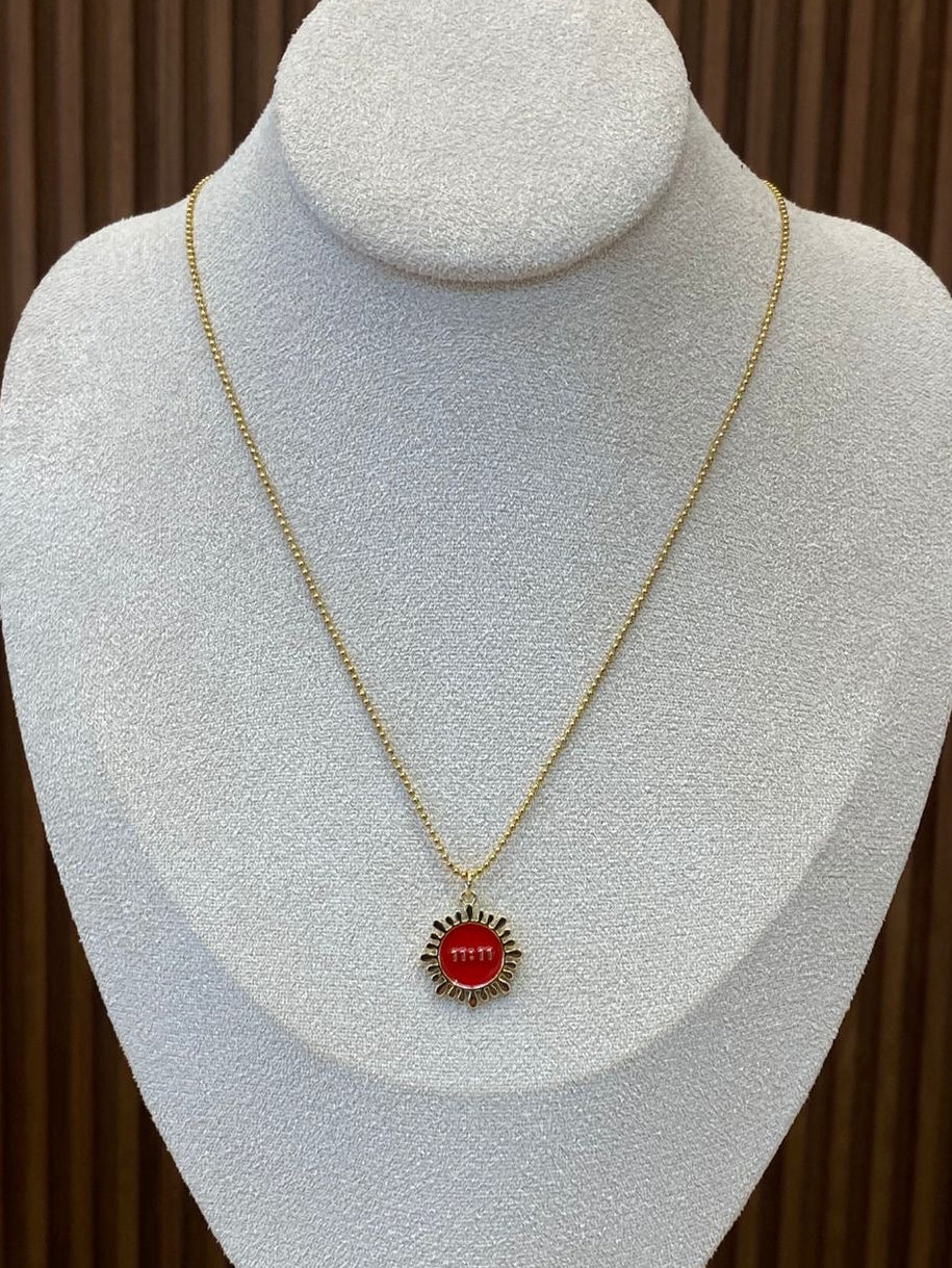 000124 Collar Rojo 11:11 Acero Inoxidable