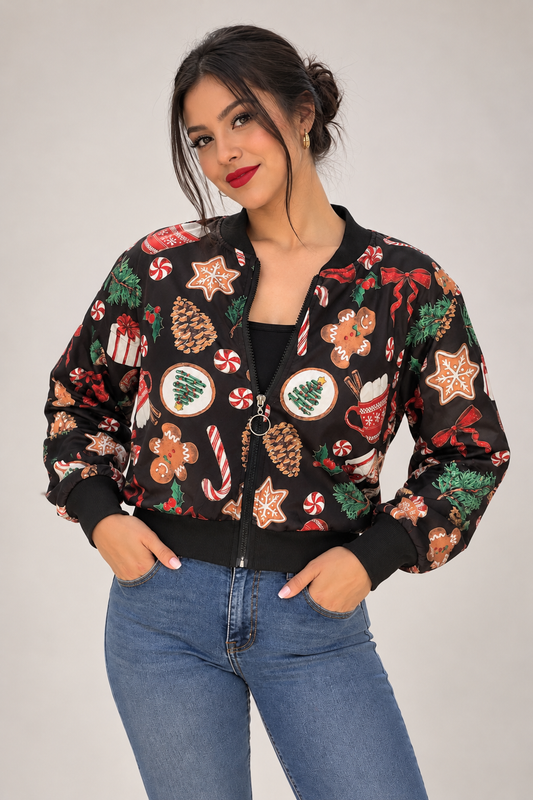 508 Cardigan Corto  Navideño Negro Poliéster ( One Size )
