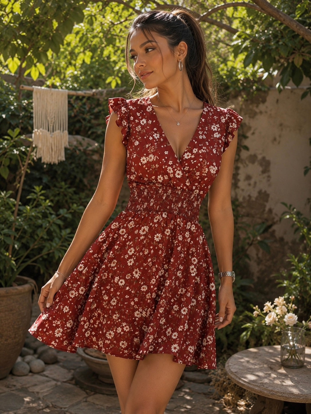 00862 Vestido Tara Flores Burgundy