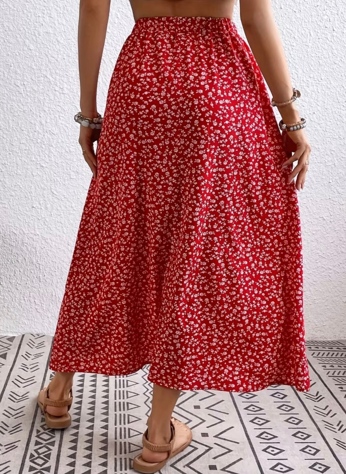 416 Falda Midi Floral Rojo