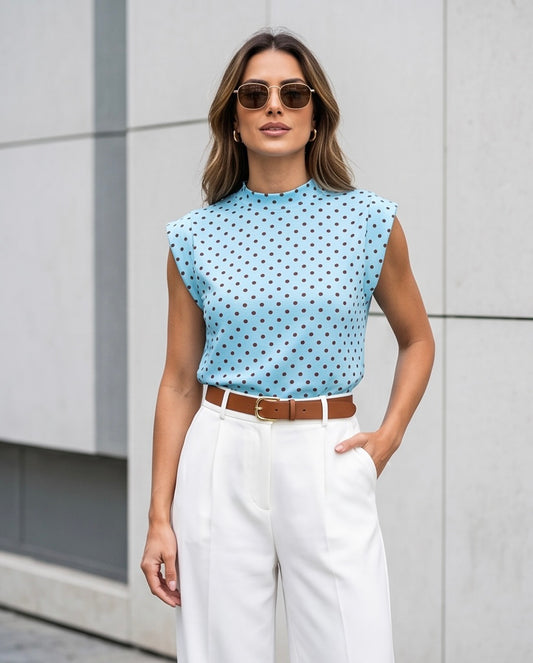 00102 Blusa Mindi Color Celeste Polka Dots