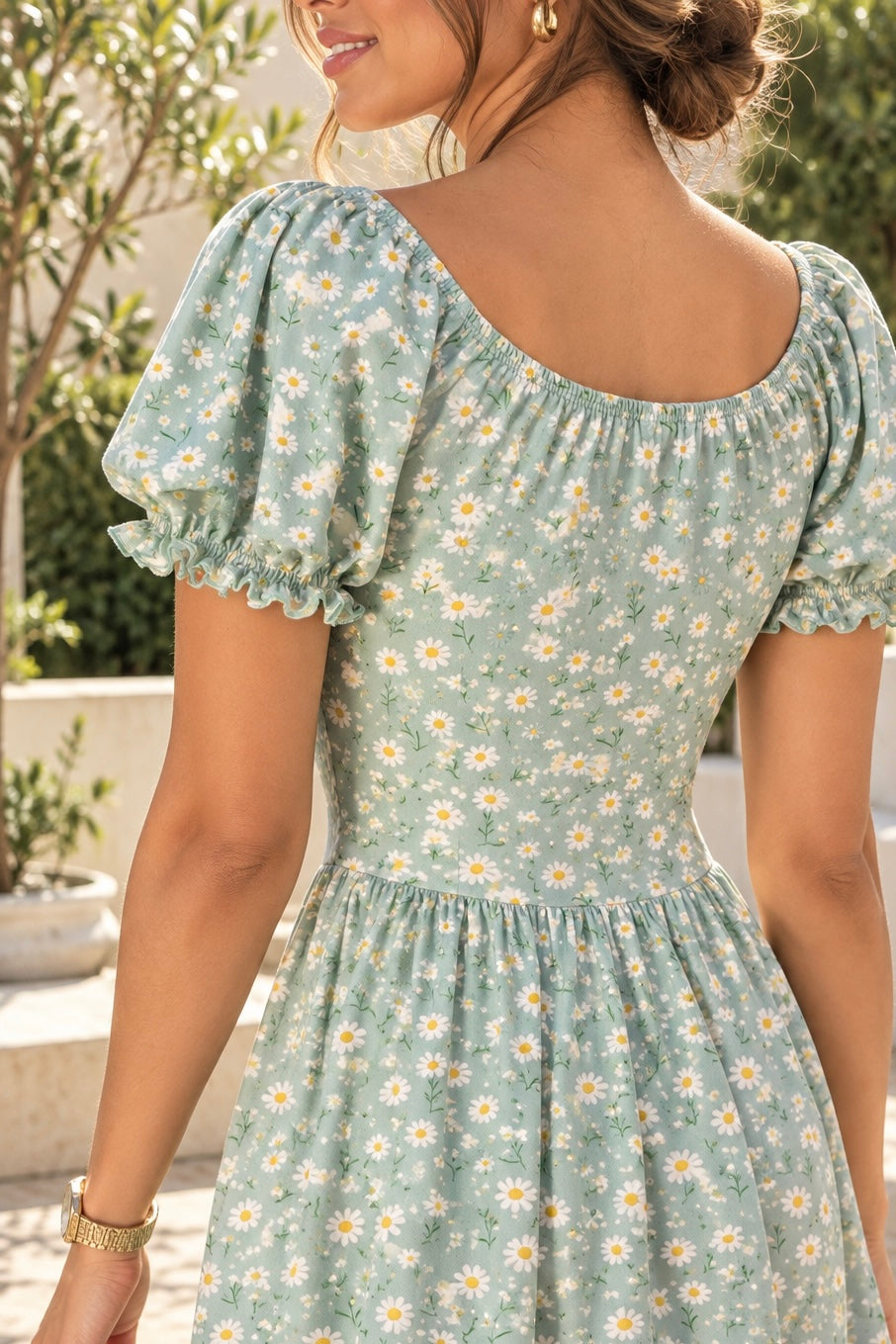 00854 Vestido Aliza - Verde Agua con Margaritas