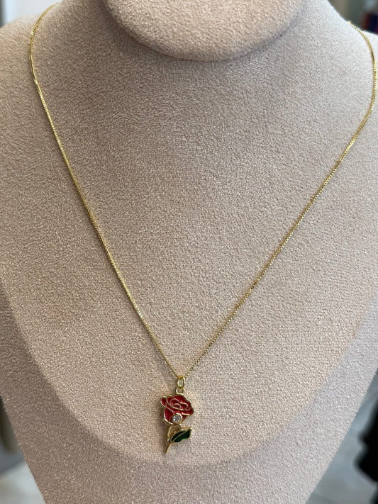 000117 Collar Rosa Roja con Chispa