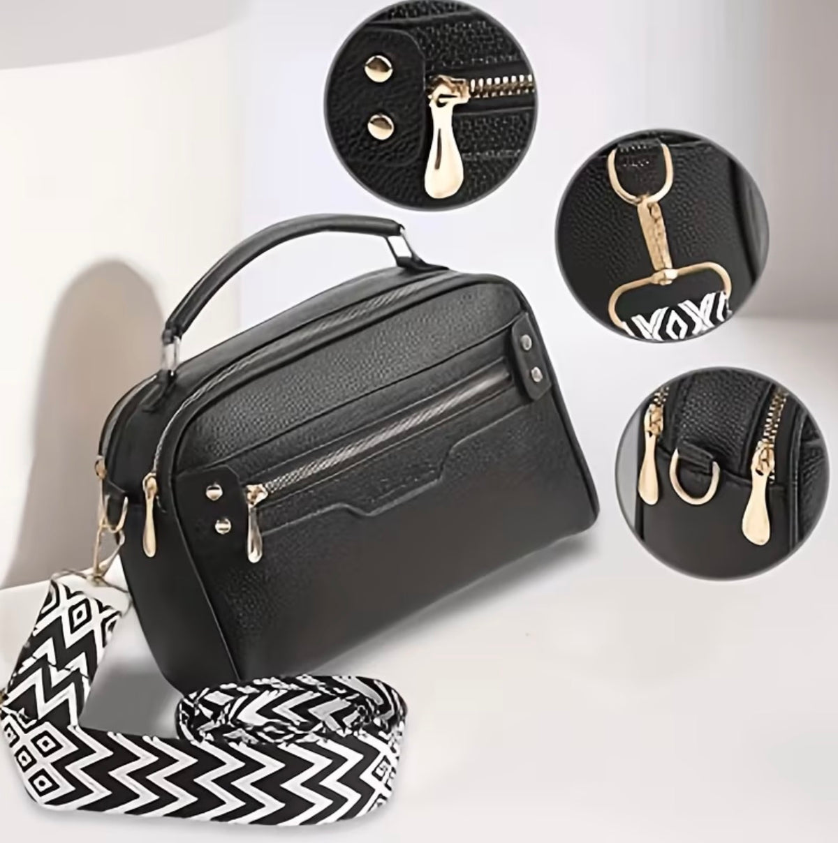 00169 Bandolera Celeste / Beige / Negro Kekake