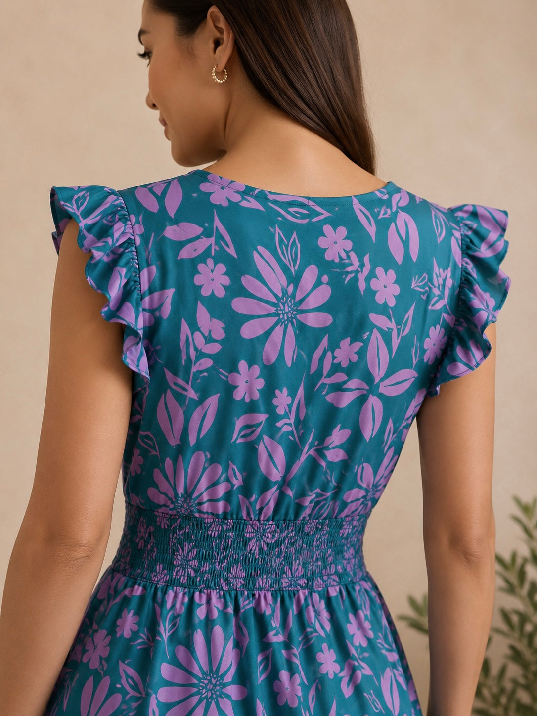 00862 Vestido Tara Verde con Lila