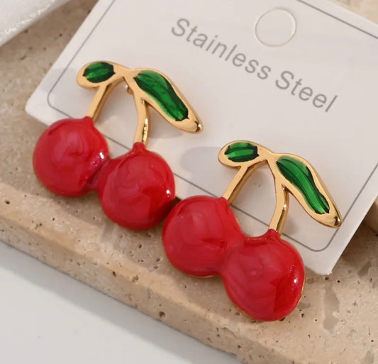 00180 Aretes Cereza Acero Inoxidable
